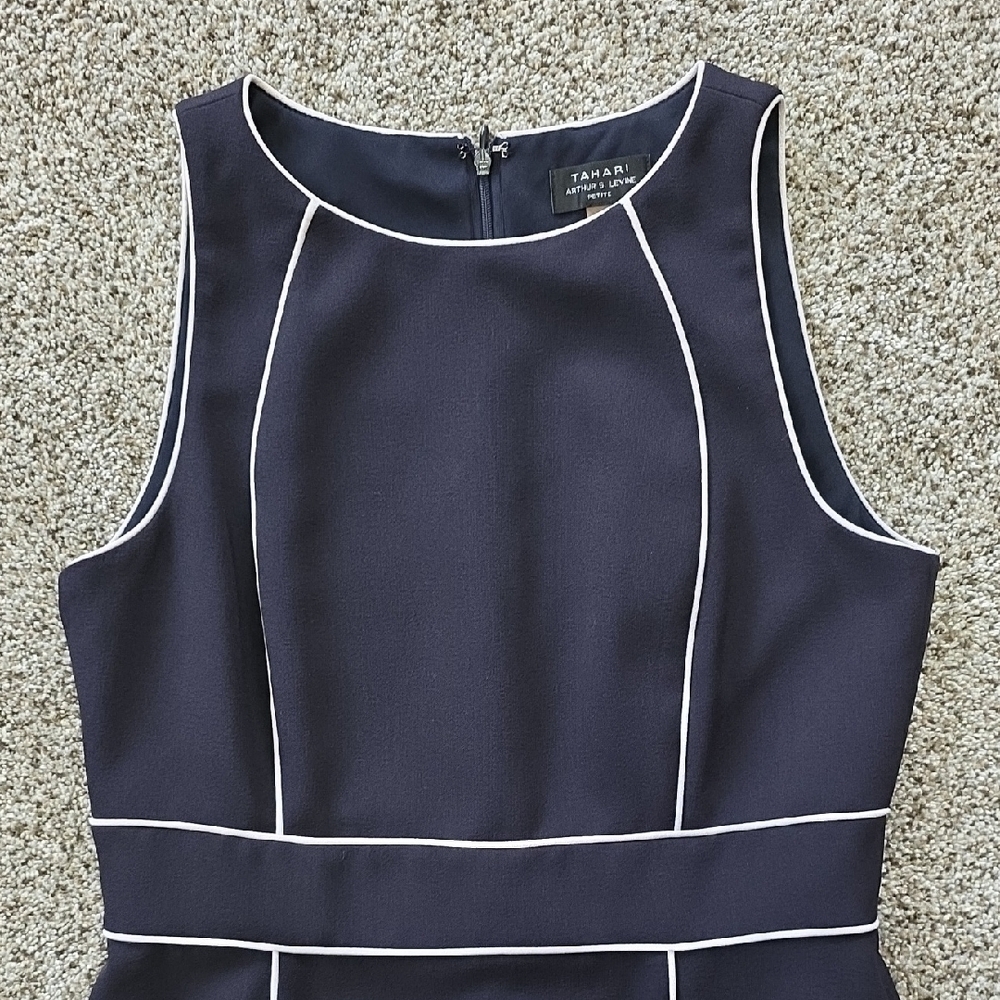 Tahari Navy Mini Dress with White Trim - Picture 3 of 7